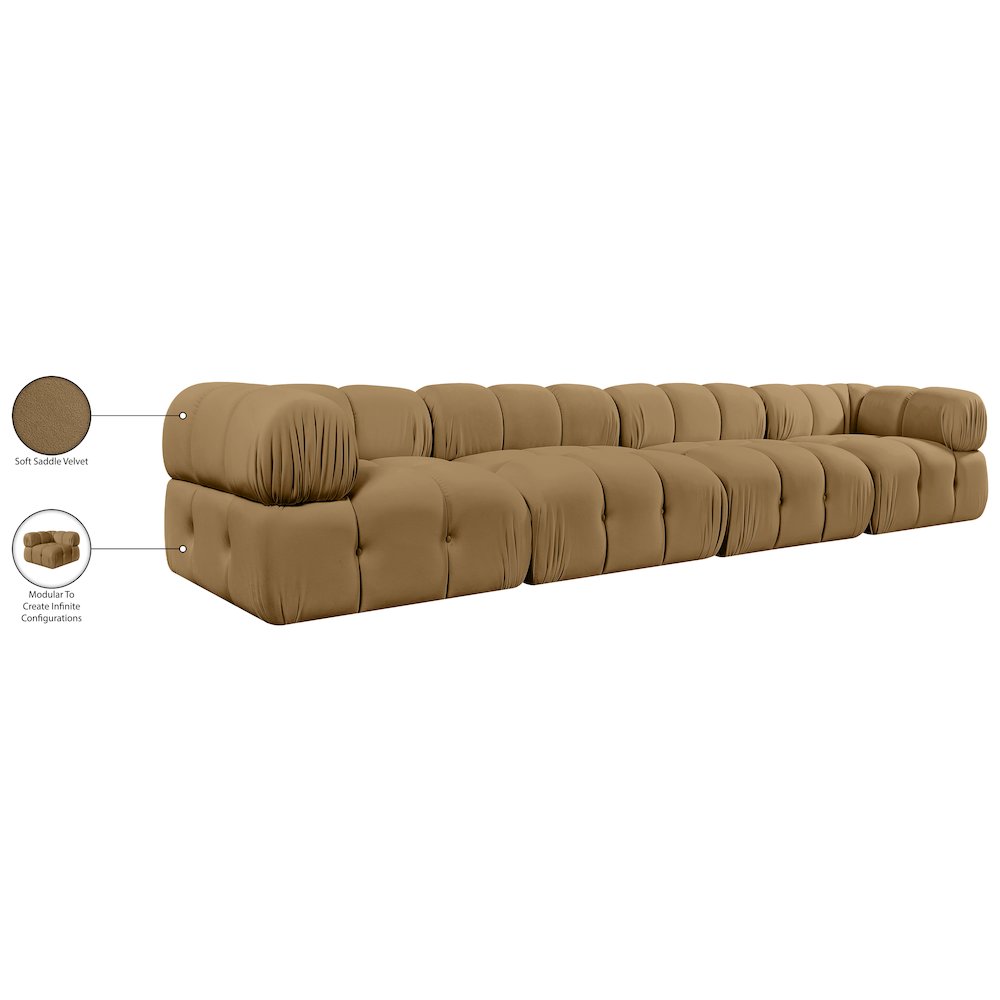 Orin Saddle Velvet Performance Fabric Upholstered 4 pc. Modular Sofa