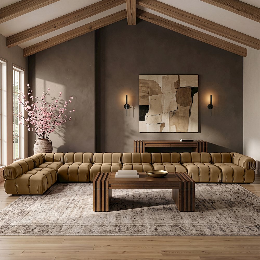 Orin Saddle Velvet Performance Fabric Upholstered 8 pc. Sectional