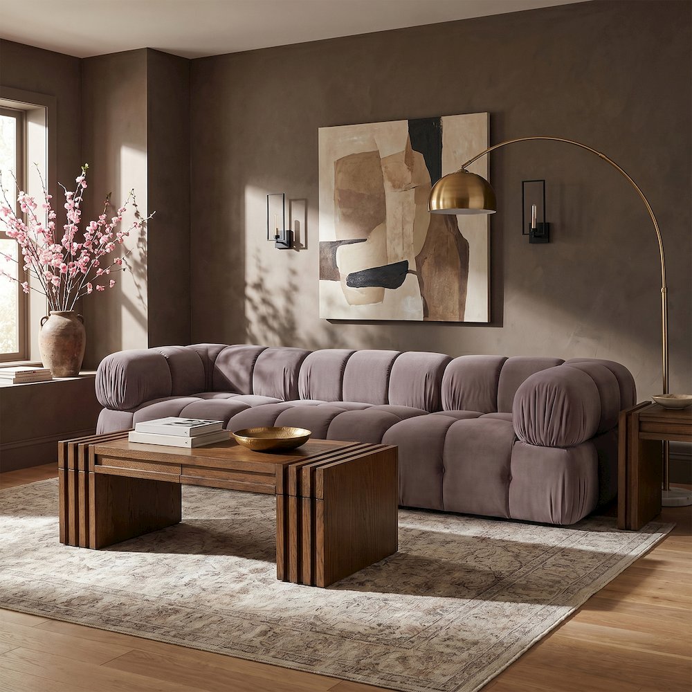 Orin Taupe Velvet Performance Fabric Upholstered 3 pc. Modular Sofa