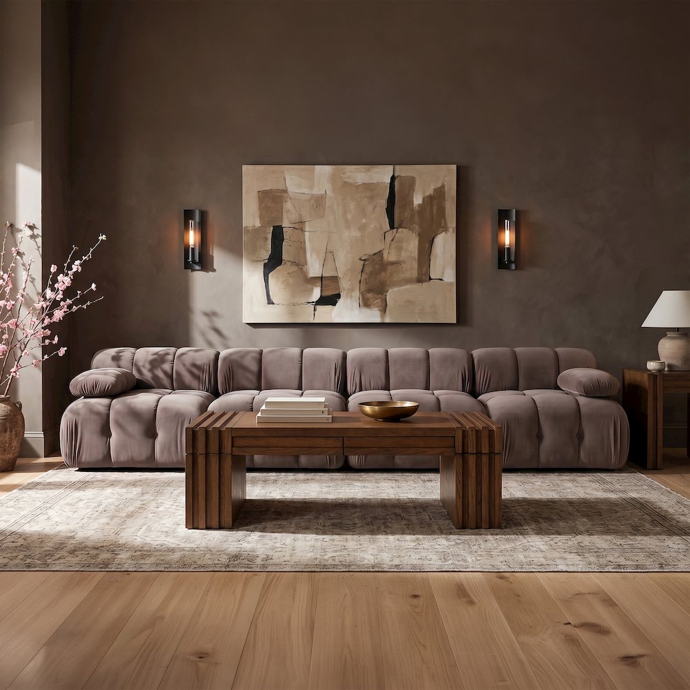 Orin Taupe Velvet Performance Fabric Upholstered 4 pc. Modular Sofa