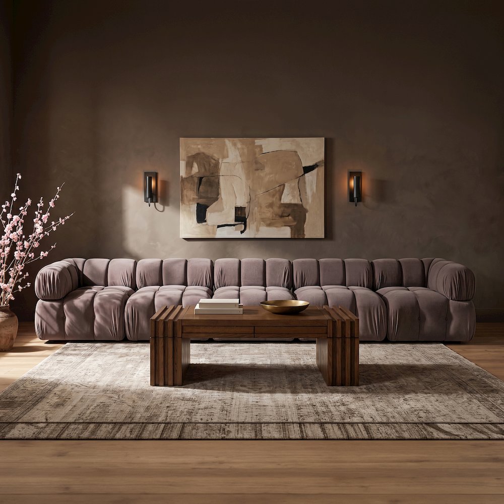 Orin Taupe Velvet Performance Fabric Upholstered 5 pc. Modular Sofa