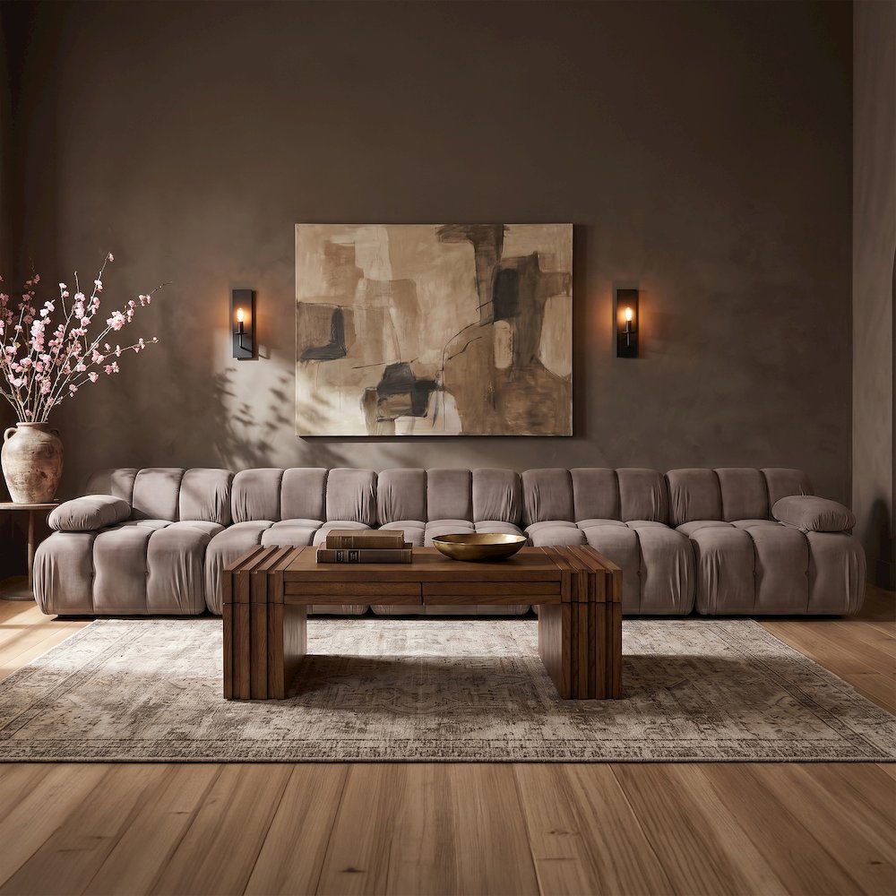 Orin Taupe Velvet Performance Fabric Upholstered 5 pc. Modular Sofa