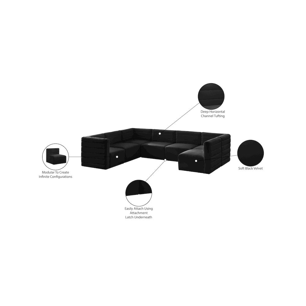 Quincy Black Velvet Modular Sectional