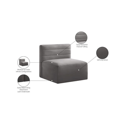 Quincy Grey Velvet Modular Armless Chair
