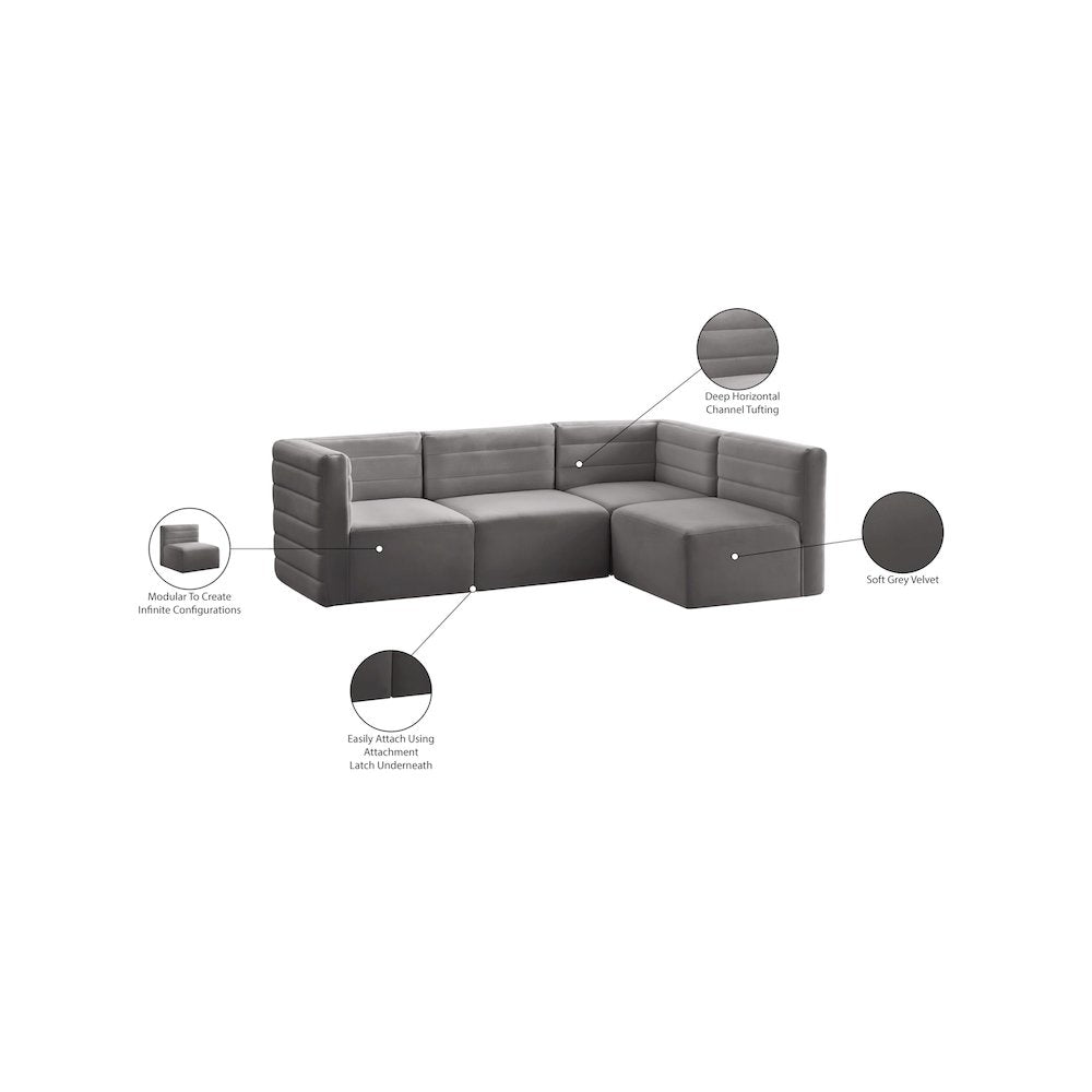 Quincy Grey Velvet Modular Sectional