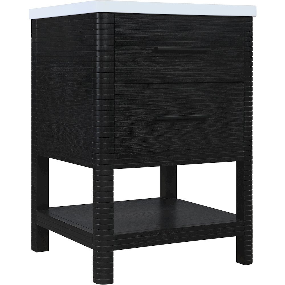 Oakwell 24" Black Engineered Stone And Solid Wood Bathroom Vanity