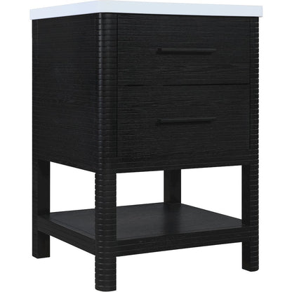 Oakwell 24" Black Engineered Stone And Solid Wood Bathroom Vanity