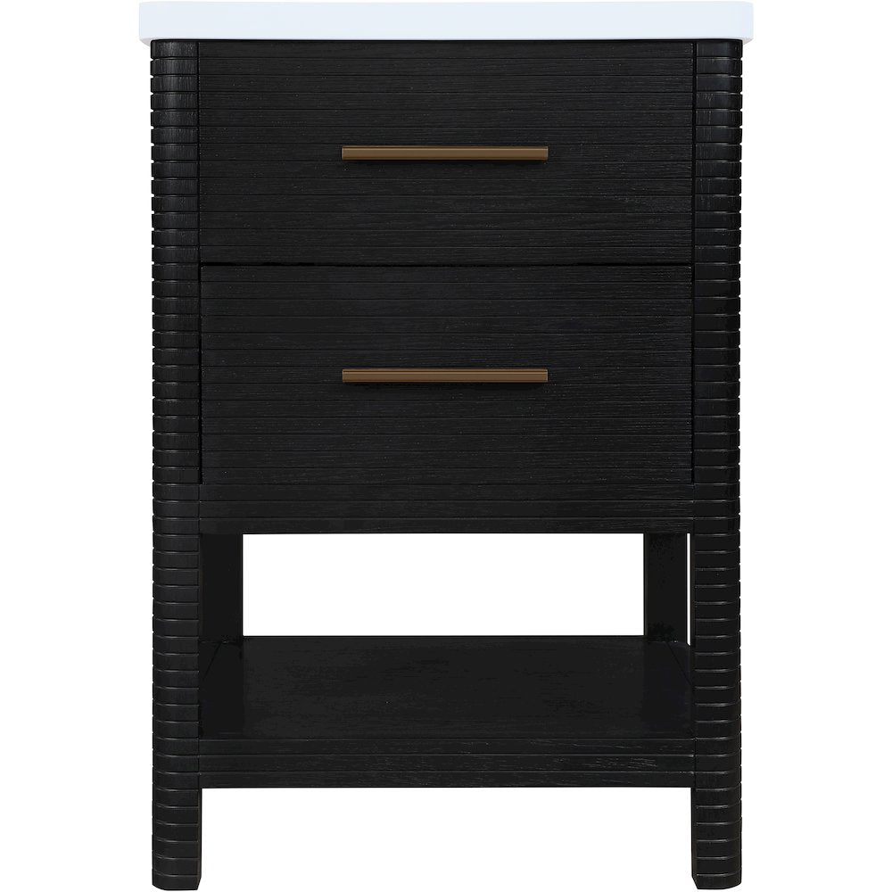 Oakwell 24" Black Engineered Stone And Solid Wood Bathroom Vanity
