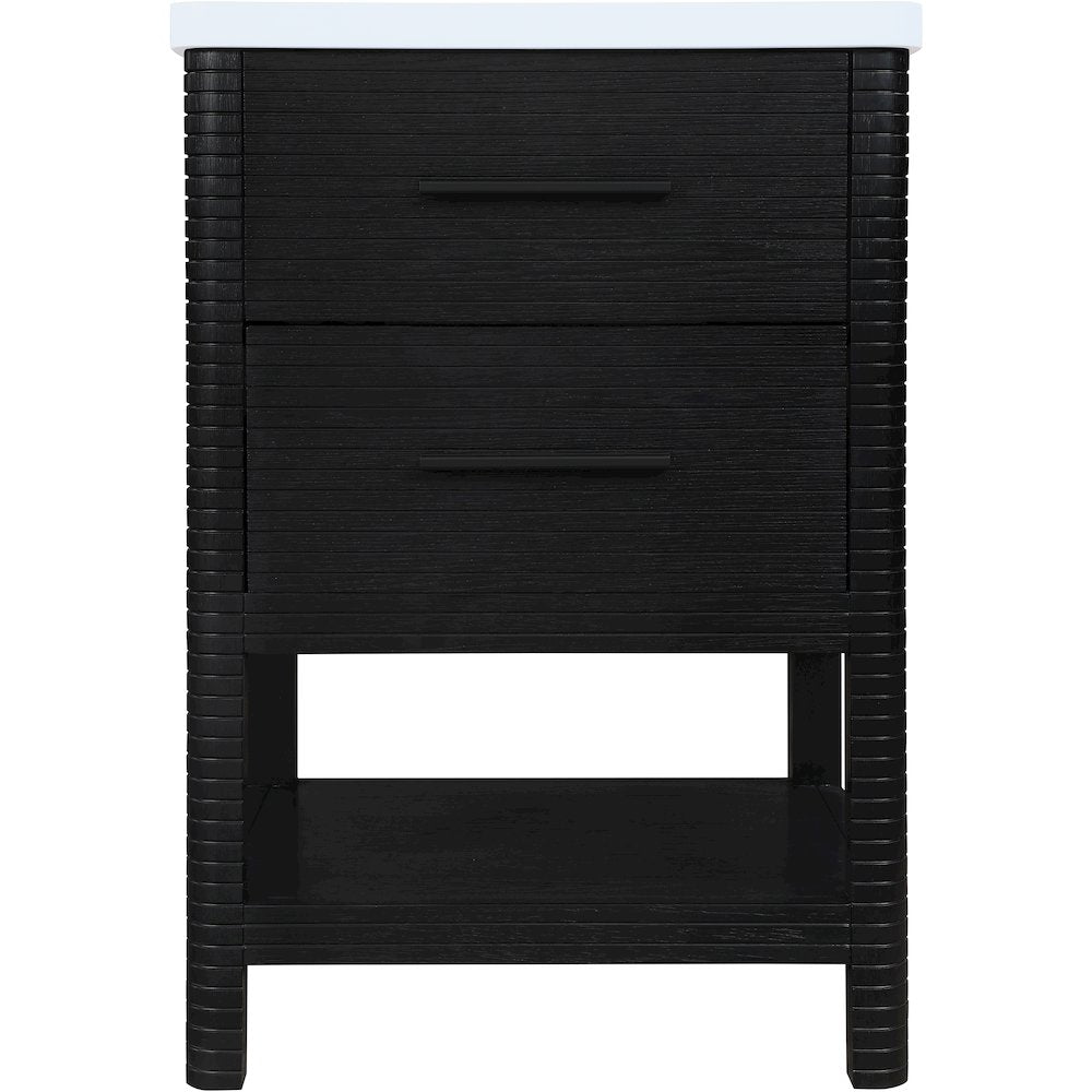 Oakwell 24" Black Engineered Stone And Solid Wood Bathroom Vanity