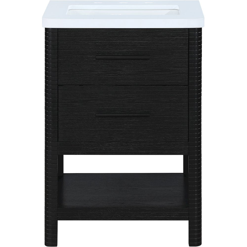 Oakwell 24" Black Engineered Stone And Solid Wood Bathroom Vanity