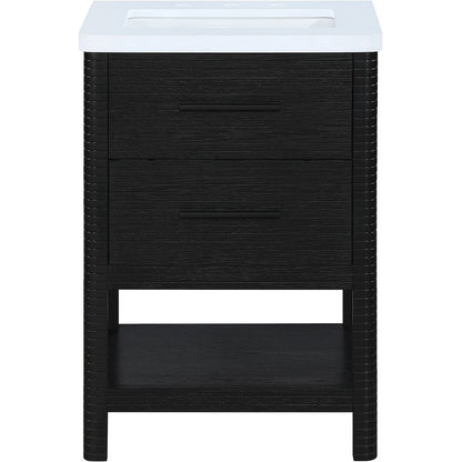 Oakwell 24" Black Engineered Stone And Solid Wood Bathroom Vanity