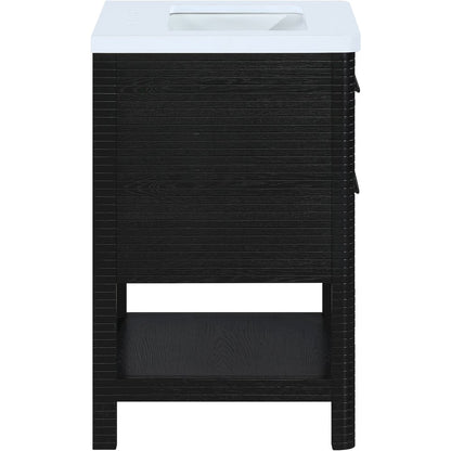 Oakwell 24" Black Engineered Stone And Solid Wood Bathroom Vanity