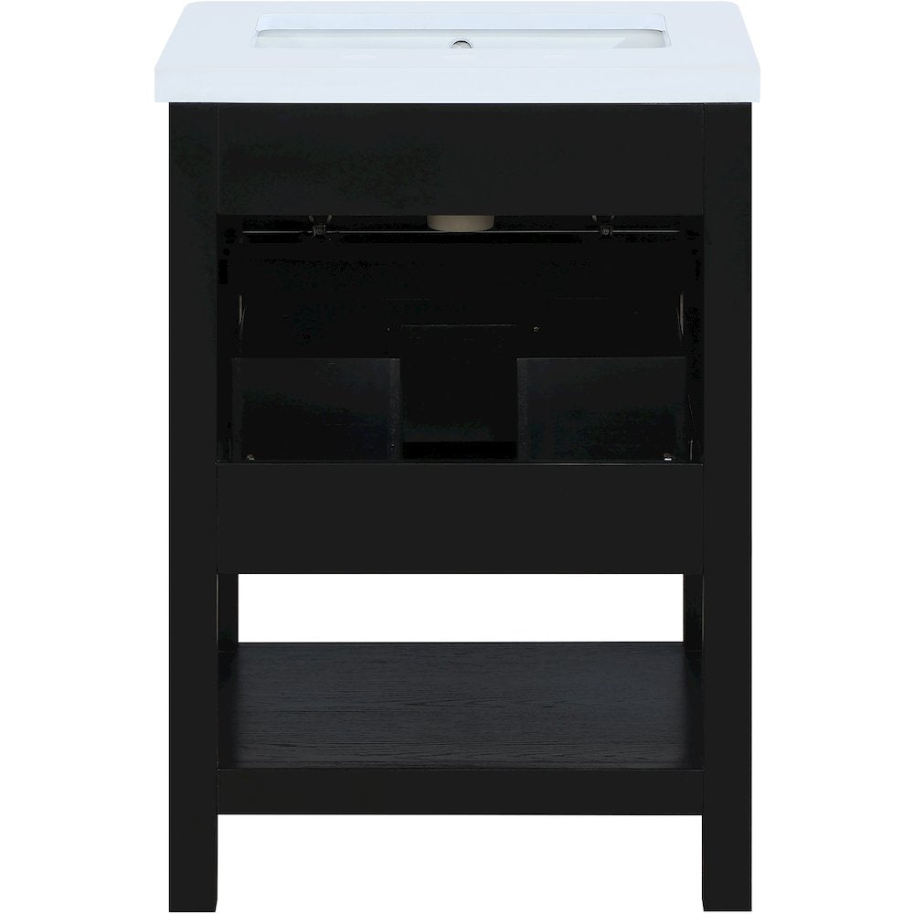 Oakwell 24" Black Engineered Stone And Solid Wood Bathroom Vanity