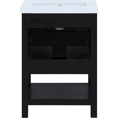 Oakwell 24" Black Engineered Stone And Solid Wood Bathroom Vanity