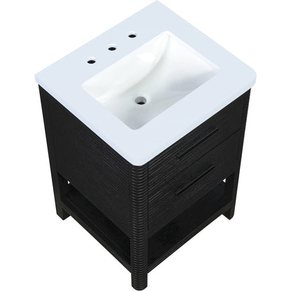 Oakwell 24" Black Engineered Stone And Solid Wood Bathroom Vanity