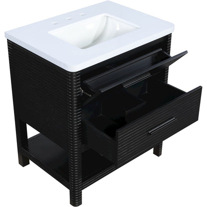 Oakwell 30" Black Engineered Stone And Solid Wood Bathroom Vanity