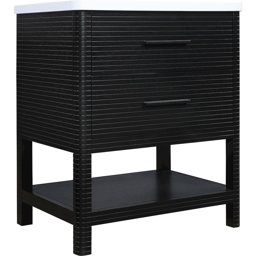 Oakwell 30" Black Engineered Stone And Solid Wood Bathroom Vanity