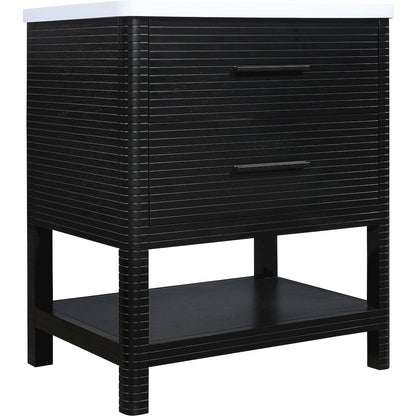 Oakwell 30" Black Engineered Stone And Solid Wood Bathroom Vanity