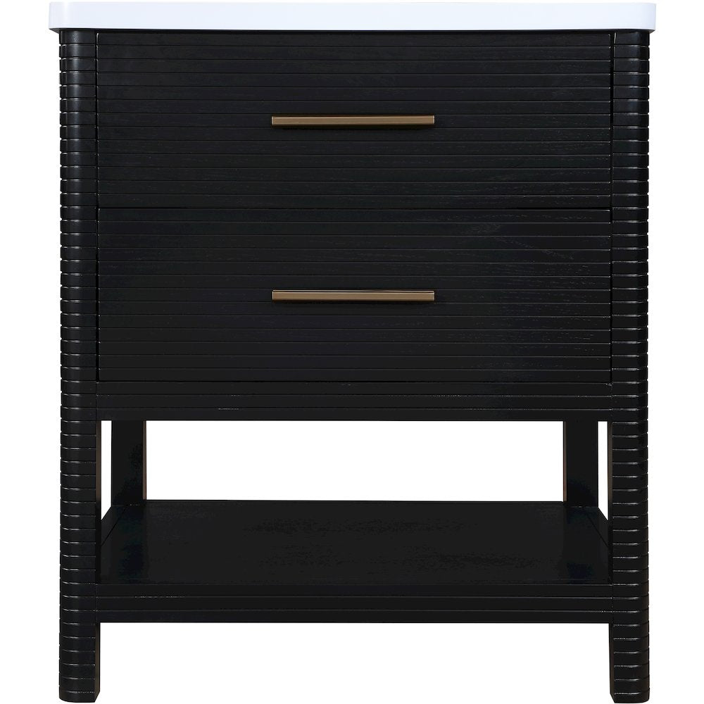 Oakwell 30" Black Engineered Stone And Solid Wood Bathroom Vanity