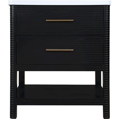Oakwell 30" Black Engineered Stone And Solid Wood Bathroom Vanity