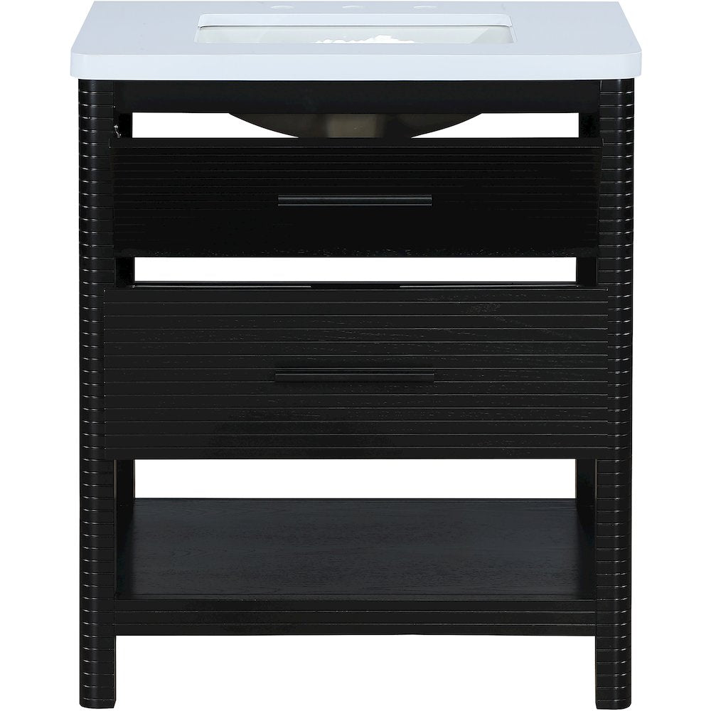 Oakwell 30" Black Engineered Stone And Solid Wood Bathroom Vanity