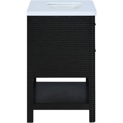 Oakwell 30" Black Engineered Stone And Solid Wood Bathroom Vanity