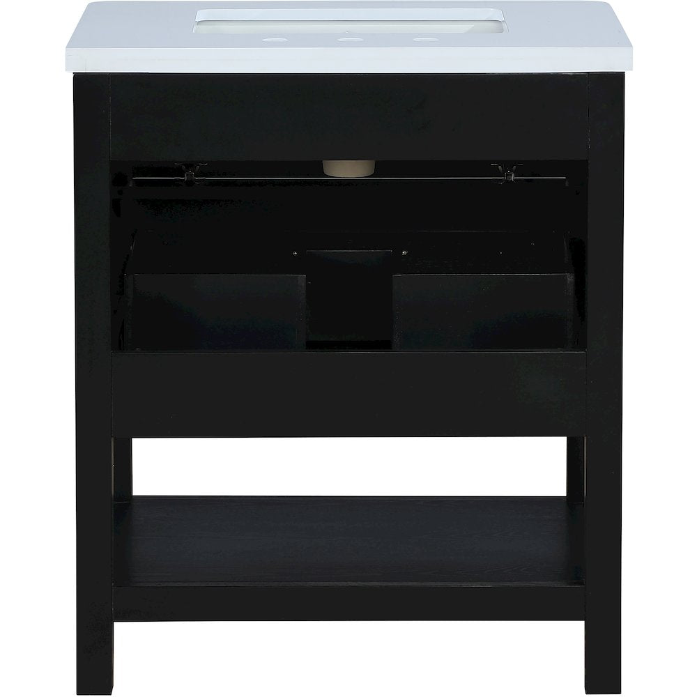 Oakwell 30" Black Engineered Stone And Solid Wood Bathroom Vanity