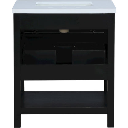 Oakwell 30" Black Engineered Stone And Solid Wood Bathroom Vanity