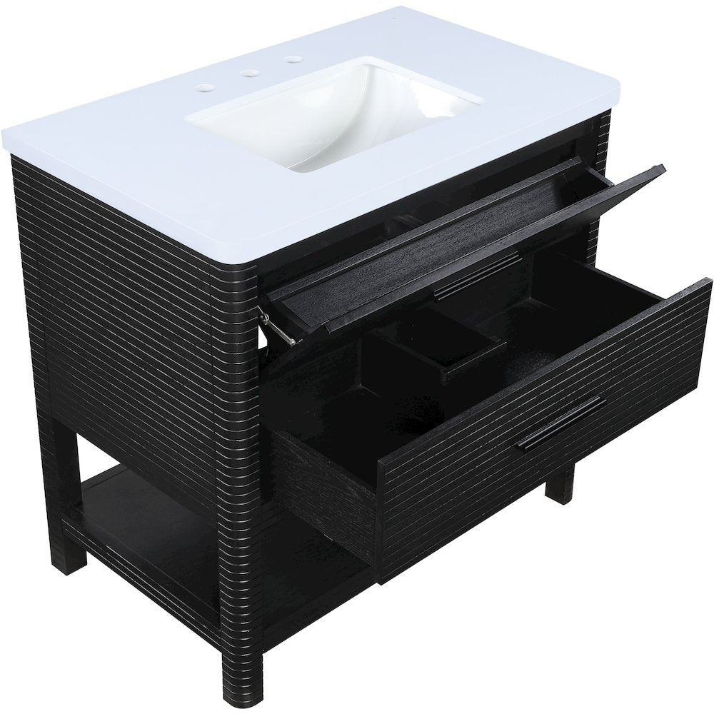 Oakwell 36" Black Engineered Stone And Solid Wood Bathroom Vanity