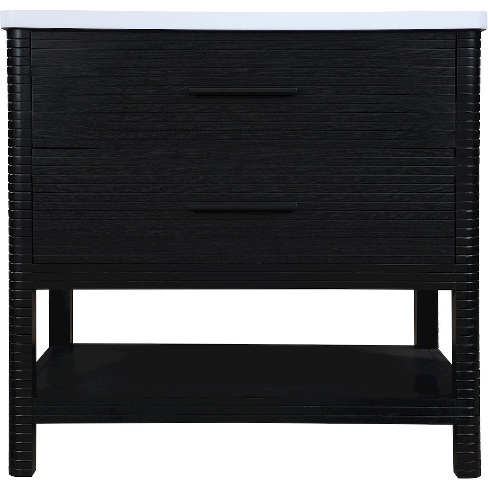 Oakwell 36" Black Engineered Stone And Solid Wood Bathroom Vanity