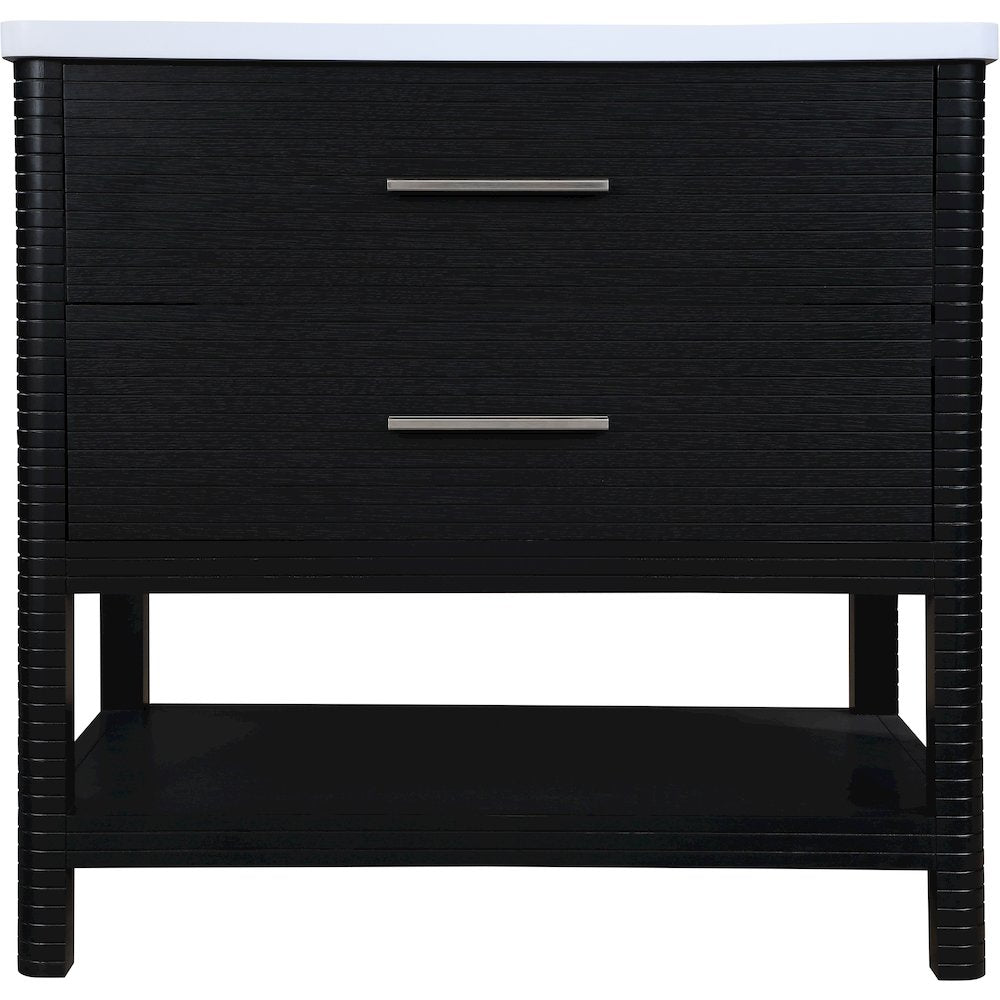 Oakwell 36" Black Engineered Stone And Solid Wood Bathroom Vanity