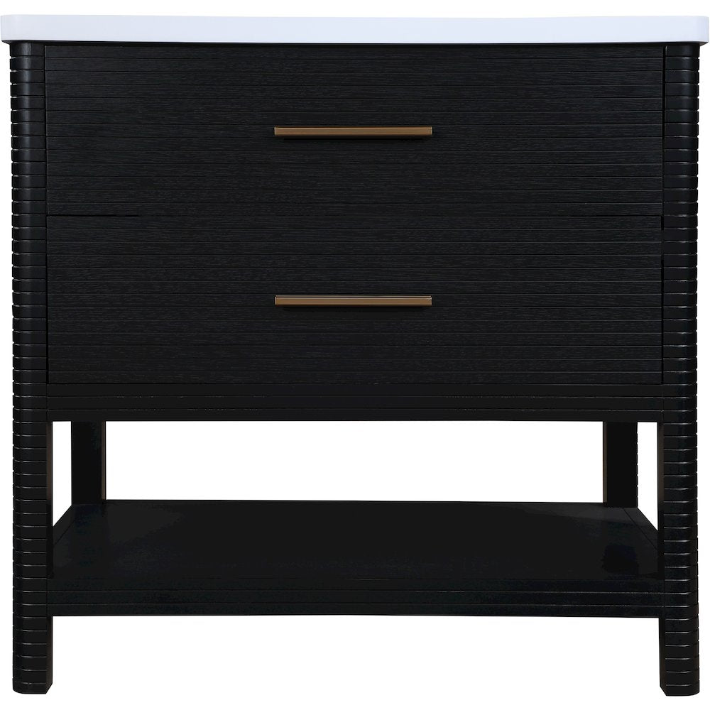 Oakwell 36" Black Engineered Stone And Solid Wood Bathroom Vanity