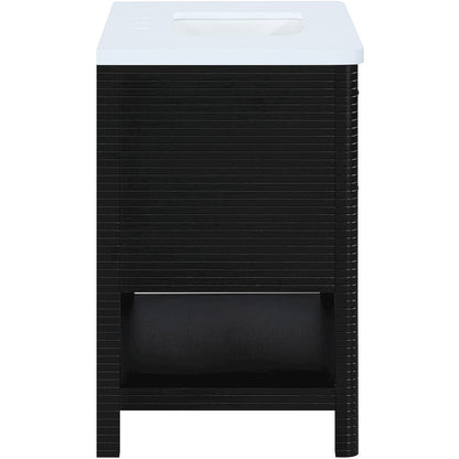 Oakwell 36" Black Engineered Stone And Solid Wood Bathroom Vanity