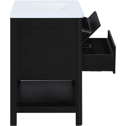 Oakwell 36" Black Engineered Stone And Solid Wood Bathroom Vanity