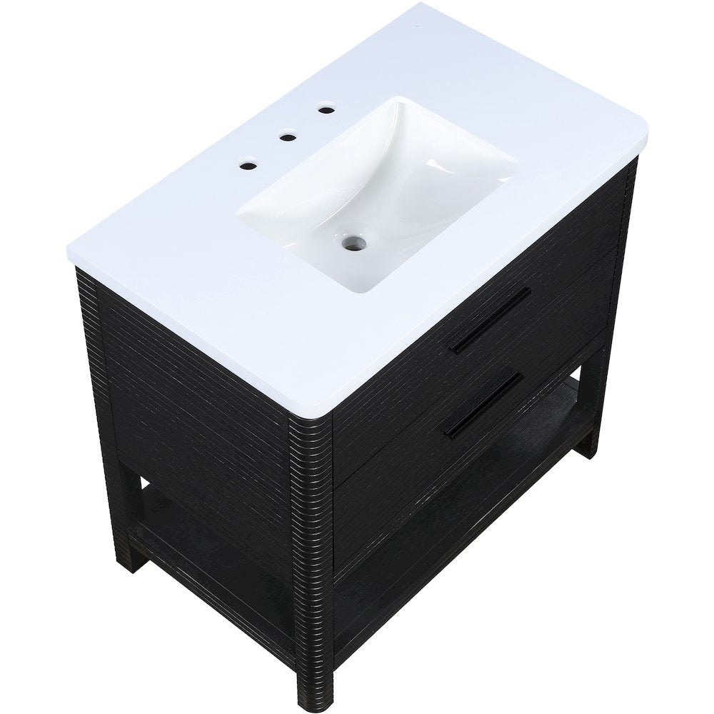 Oakwell 36" Black Engineered Stone And Solid Wood Bathroom Vanity