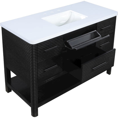 Oakwell 48" Black Engineered Stone And Solid Wood Bathroom Vanity