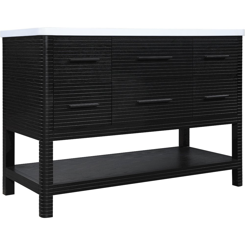 Oakwell 48" Black Engineered Stone And Solid Wood Bathroom Vanity