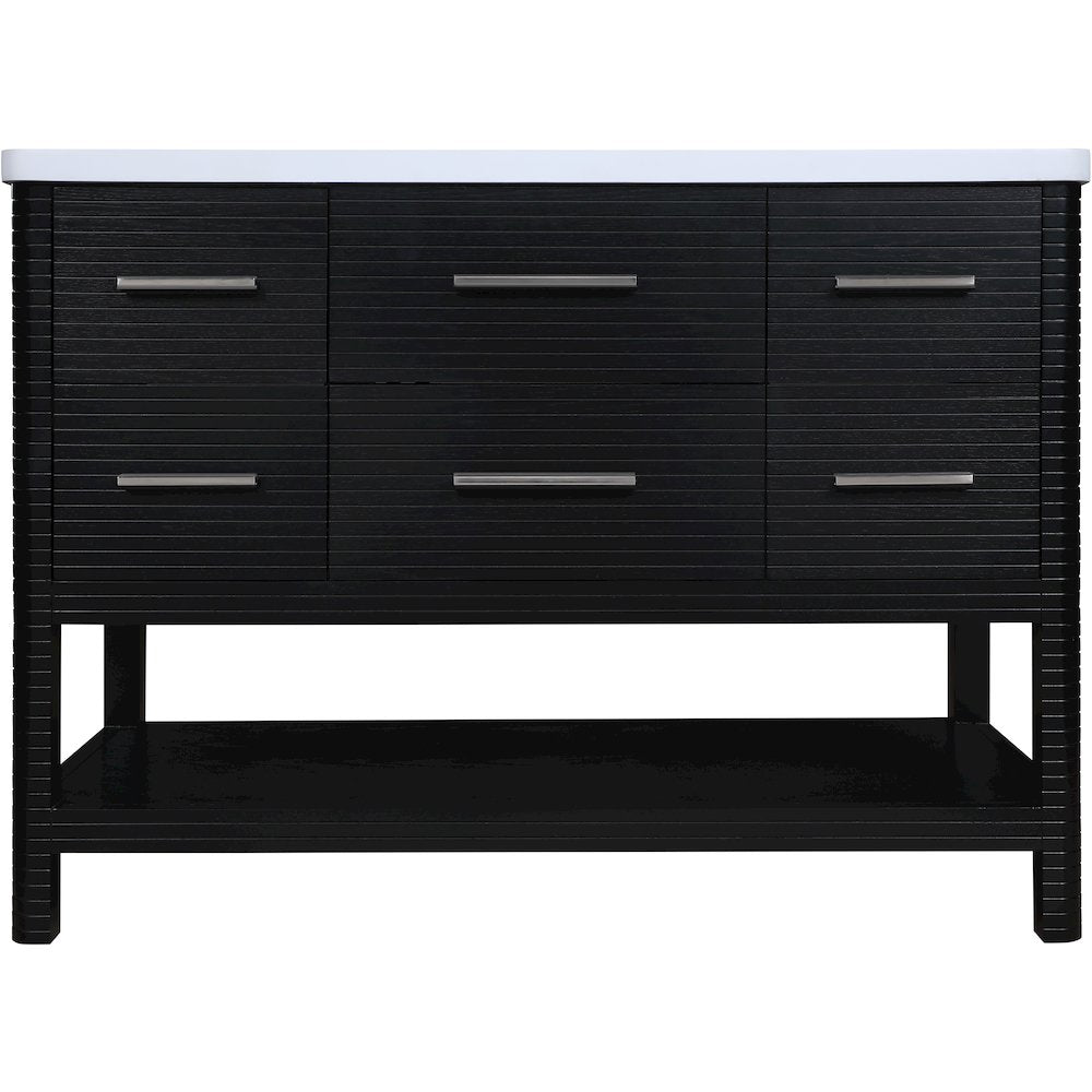 Oakwell 48" Black Engineered Stone And Solid Wood Bathroom Vanity