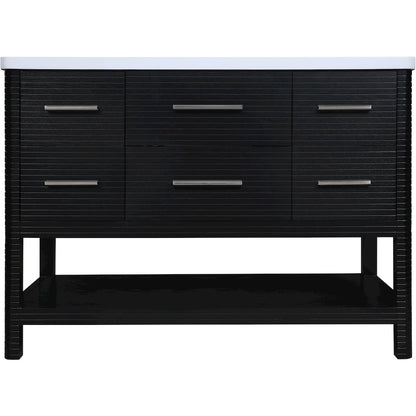 Oakwell 48" Black Engineered Stone And Solid Wood Bathroom Vanity