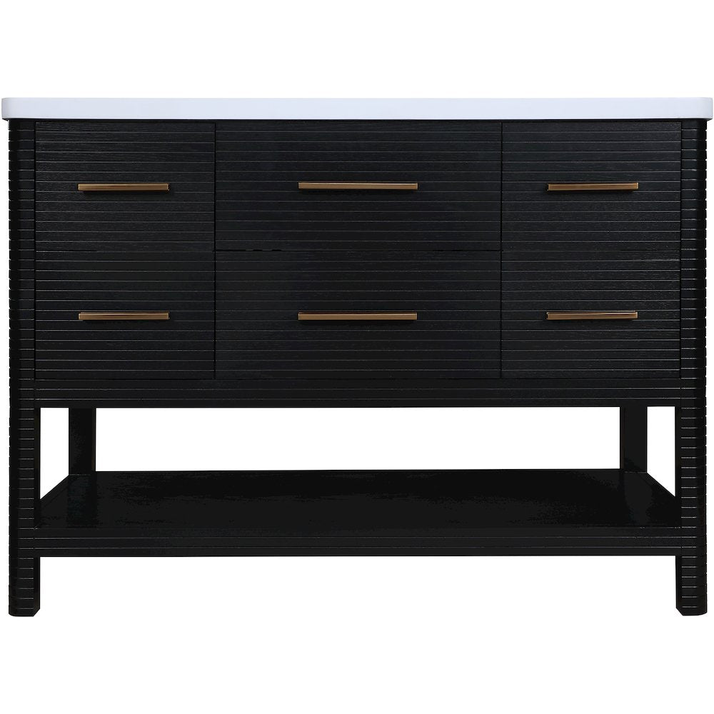 Oakwell 48" Black Engineered Stone And Solid Wood Bathroom Vanity