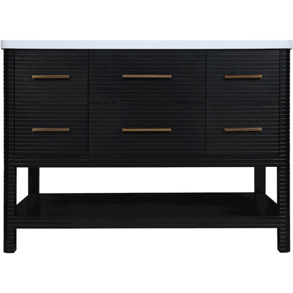 Oakwell 48" Black Engineered Stone And Solid Wood Bathroom Vanity