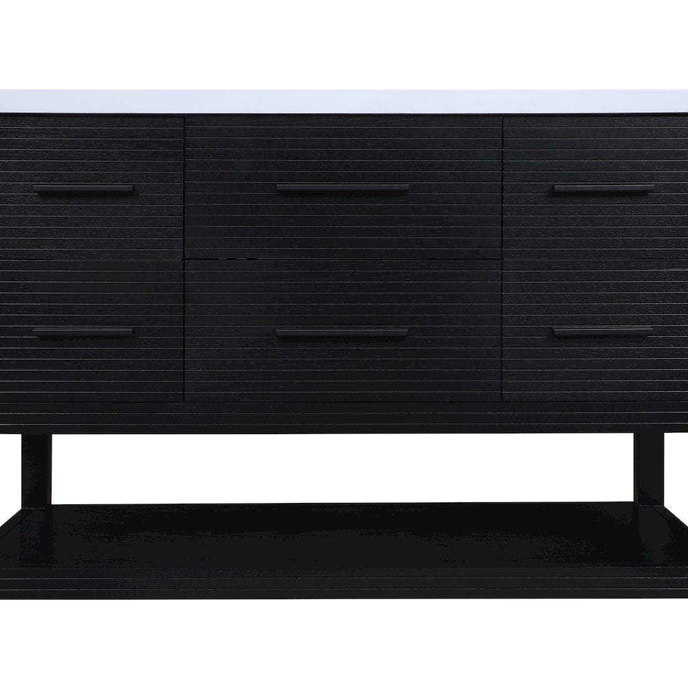 Oakwell 48" Black Engineered Stone And Solid Wood Bathroom Vanity