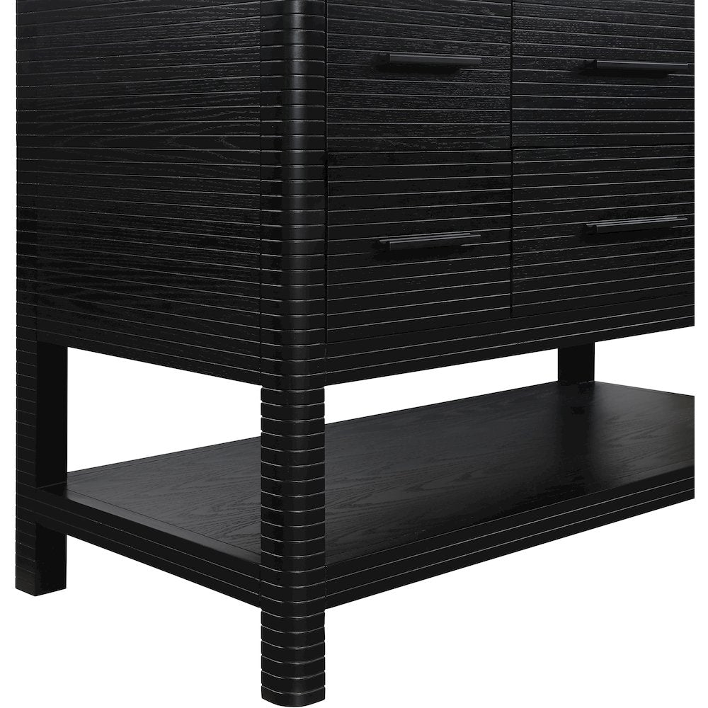 Oakwell 48" Black Engineered Stone And Solid Wood Bathroom Vanity