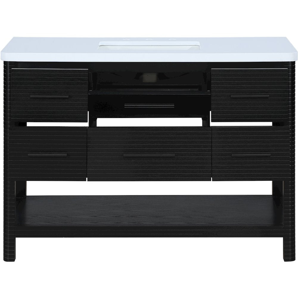 Oakwell 48" Black Engineered Stone And Solid Wood Bathroom Vanity