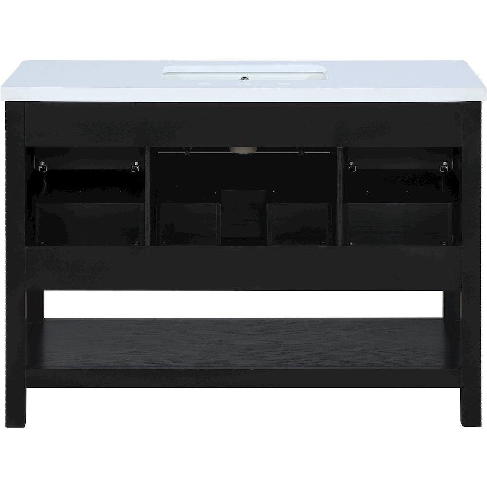 Oakwell 48" Black Engineered Stone And Solid Wood Bathroom Vanity