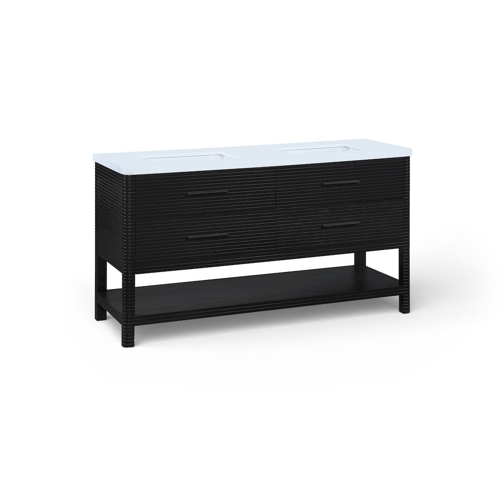 Oakwell 60" Black Engineered Stone And Solid Wood Bathroom Vanity