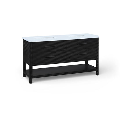 Oakwell 60" Black Engineered Stone And Solid Wood Bathroom Vanity