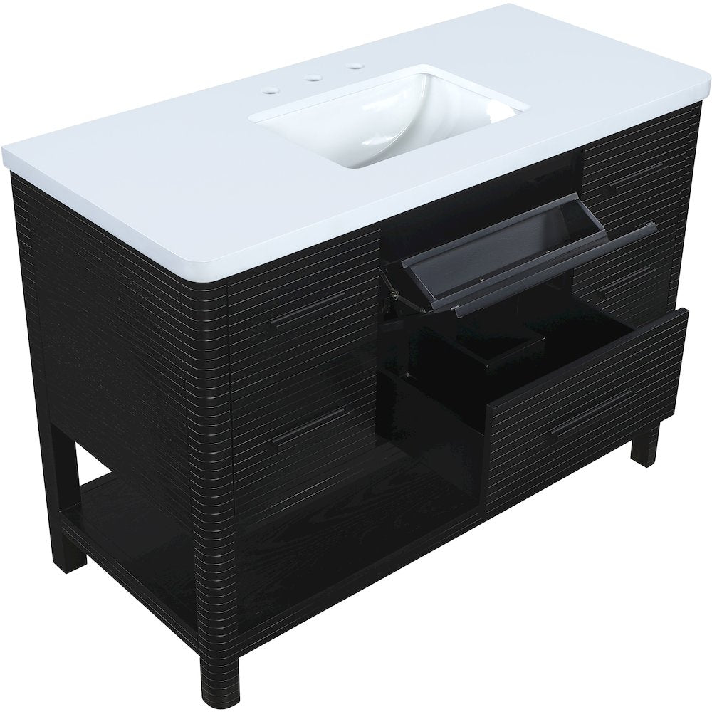 Oakwell 60" Black Engineered Stone And Solid Wood Bathroom Vanity