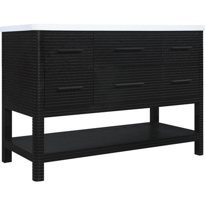 Oakwell 60" Black Engineered Stone And Solid Wood Bathroom Vanity