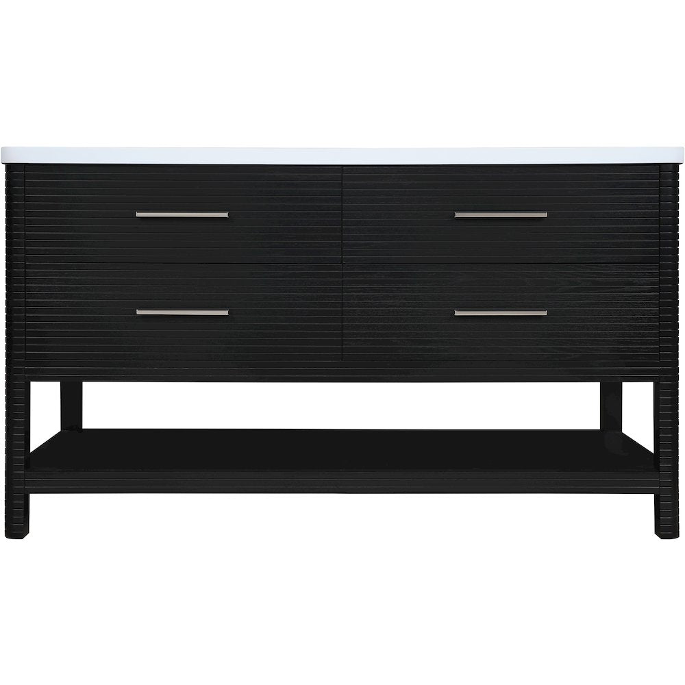Oakwell 60" Black Engineered Stone And Solid Wood Bathroom Vanity